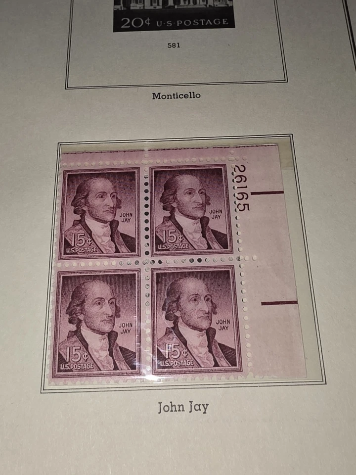 US Stamps Scott 1046 15c 1958 John Jay plate blk Liberty Issue Unused - #J17 - Image 1 of 1