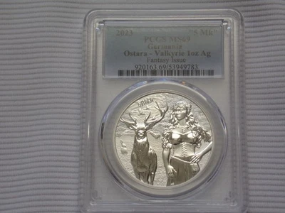 2023 PCGS MS69 GERMANIA 5 MARK 1oz SILVER * Ostara-Valkyrie * Fantasy Issue * - Image 1 of 4