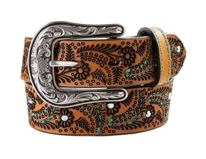 Nocona Western Belt Girls Paisley Floral Leather Brown N4444002 - Picture 1 of 1