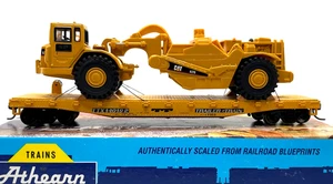 HO ATHEARN 1492 50' FLAT CAR TTX # 140192 WITH NORSCOT CAT SCRAPER 627G - Picture 1 of 2