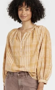 Damen Universal Thread gelb kariert Bluse Top Puff Langarm Hemd Medium - Bild 1 von 2