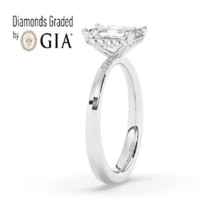Emerald Solitaire Hidden Halo 18K White Gold Engagement Ring,0.50 ct,Natural GIA - Picture 1 of 17