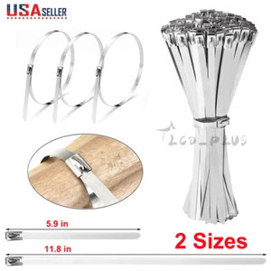 100 Pcs Stainless Steel Metal Zip Ties Heavy Duty Self-Locking Cable Ties US - Picture 1 of 16