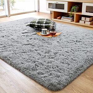 Ompaa Soft Fluffy Area Rug for Living Room Bedroom, 5x8 Grey Plush Shag Rugs, Fu