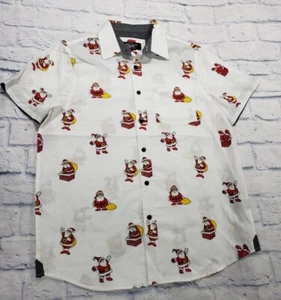 Eighty Eight MENS S White Christmas Santa Beer Pong Button Dress Shirt - Picture 1 of 12