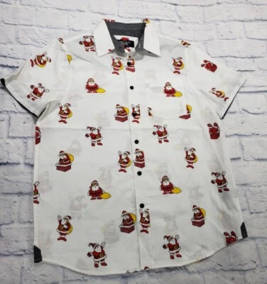 Eighty Eight MENS S White Christmas Santa Beer Pong Button Dress Shirt - Image 1 of 4