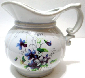 Vintage McCoy Pottery Pitcher # 7528 Purple Violet Flowers 5 1/4" Tall - Picture 1 of 7