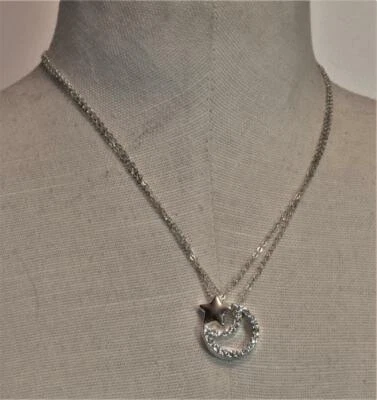 Firmato LC Liz Claiborne Color Argento Scorrevole Luna & Stelle Ciondolo 18 " - Immagine 1 di 3