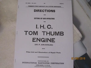 International Harvester Tom Thumb 1HP Gas Engine Instructions & Parts Manual - Picture 1 of 3