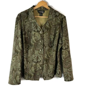Requirements Womens Shirt Jacket Size 2X Olive Green Paisley Button Long Sleeve - Picture 1 of 9