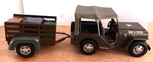 60s Tonka Army Jeep Commander w Trailer, Canopy & Rear Seat. Pressed steel - Picture 1 of 11