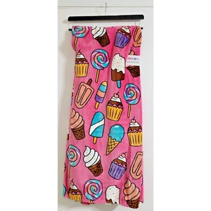 Limited Too "Sweet Desserts" Pink Oversized Fleece Plush Throw Blanket 50"x70" - Picture 1 of 6