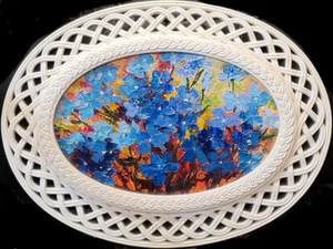 Delphinium.Original oil on oval paper 7"x11" painting from artist. Impressionism - Picture 1 of 3