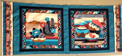 Vintage Cranston Fabric Panels Southwestern Cactus Pots   90s #1 - Image 1 of 4