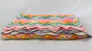 Vintage Handmade Crocheted Zig Zag Afgan Blanket 41”X50” Multicolored  - Picture 1 of 4