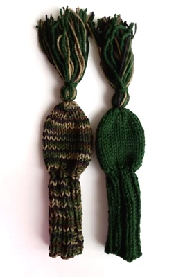 EROSGIFTS.ORG 2 CAMO GREEN Hand Knit GOLF CLUB HEADCOVERS 8" fit putter, iron, hybrid, wedges