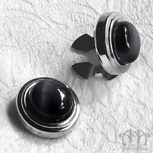 Gothic Black CAT'S EYE CUFF BUTTON COVERS Set Mandarin Collar Cover Silver 2pcs - Bild 1 von 4