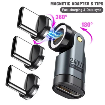 Convertitore Magnetico 540° Girevole 9Pin USB C Ricarica Rapida + 3pz Punte Tipo C - Immagine 1 di 4