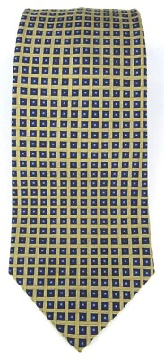 Corbata de seda Brooks Brothers oro amarillo azul marino micro cuadros punto EE. UU. Foto 1 de 4