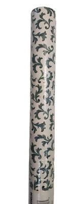 Village Wallpaper Dbl Roll Green Royal Plume Feathers Classic Leaves USA New Vtg - Image 1 of 4