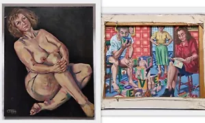 CARL F E HODGSON DOUBLE-SIDED OIL PAINTING SEATED NUDE AND INTERIOR SCENE SIGNED - Picture 1 of 24