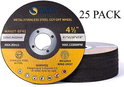 25PACK 4-1/2"x1/16" x7/8" Cut off Wheels Stainless Steel Metal for Metal Cutting - Image 1 of 4