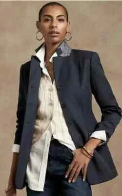 BANANA REPUBLIC Riding Jacket Blazer 8 NAVY Scuplted Wool Blend NWT #802900 - Image 1 of 4