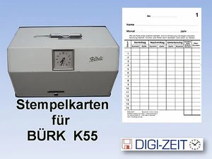 Stempelkarten für Stempeluhr BÜRK K 55 106 x 180mm je Pack 100 Stück - Bild 1 von 3