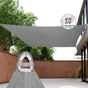 7-12 Ft Shade Sail w/ Steel Wire Rectangle Sun Canopy Pool Shelter Cover Gray - Picture 1 of 7