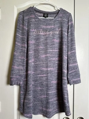 Laura Ashley Long Sleeve Sleep Shirt Gray & Pink Size L Waffle Knit Cozy - Image 1 of 4