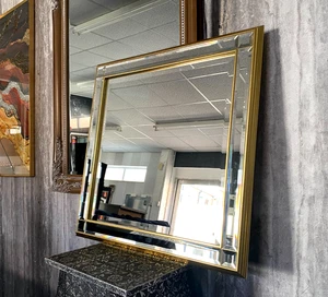 Bevelled Square Wall Mirror Gold Antique Deco Accent 60x60cm Metal Fix - Picture 1 of 9