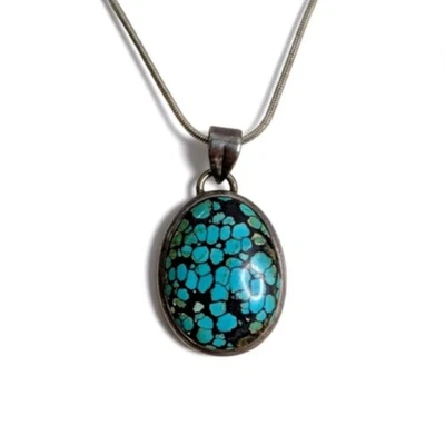 Collar Vintage Plata de Ley 925 Telaraña Turquesa Colgante Italia Cadena 18g Foto 1 de 4