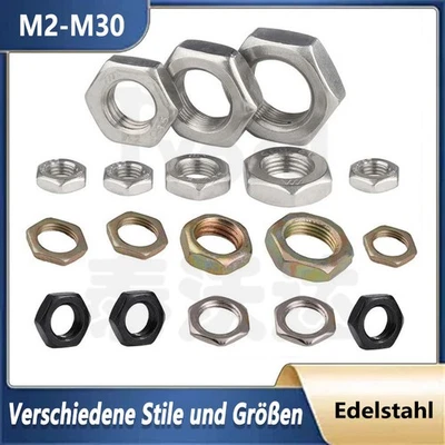 Sechskantmutter Dünn DIN 439 Edelstahl A2 / A4 Normal / Feingewinde Flachmuttern - Bild 1 von 4