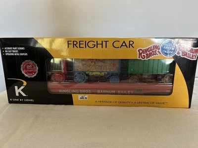 Lionel K-Line Ringling Bros. Circus Flat Car w/ 3 Wagons – O Gauge 6-21238 w/Box - Image 1 of 4