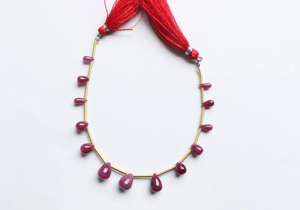 Briolette de rubí rojo natural lágrima hilo pulido liso 7,5 pulgadas 7 a 11 mm Foto 1 de 4