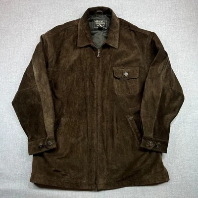 Vintage 90s Eddie Bauer Suede Leather Jacket Men XL TALL Brown Zip Streetwear - Image 1 of 4