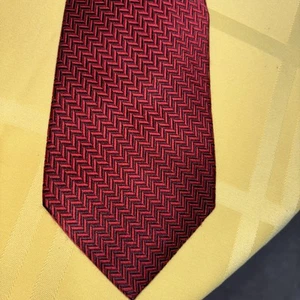 PAUL FREDRICK Extra Long 100% Silk Tie Men's Geometric Burgundy/black - Picture 1 of 4
