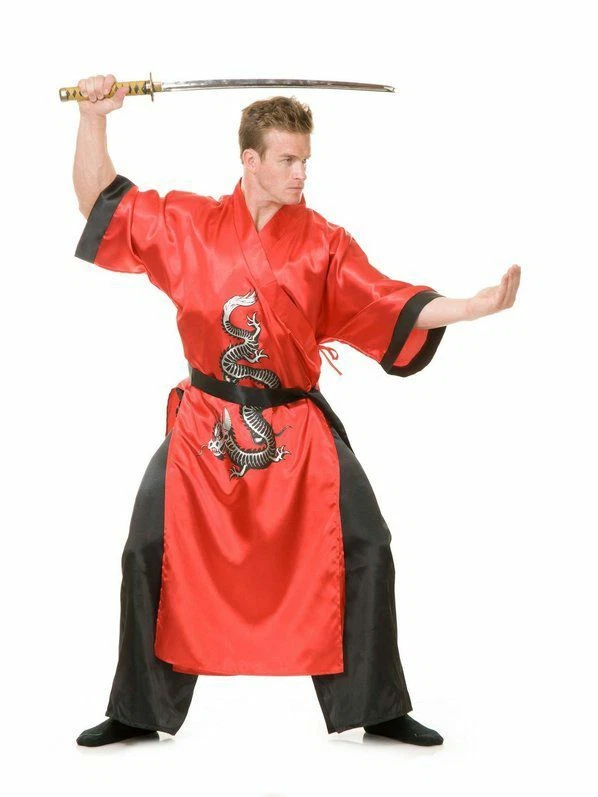 ADULTO JAPONÉS SAMURAI GUERRERO KUNG FU NINJA DRAGÓN MAESTRO DISFRAZ NEGRO ROJO  Foto 1 de 1