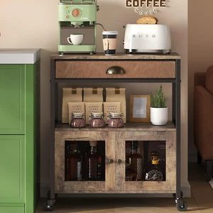 Coffee Bar Cabinet,3 Tiers Kitchen Coffee Cart with Drawer for the Home, Movable - Picture 1 of 12