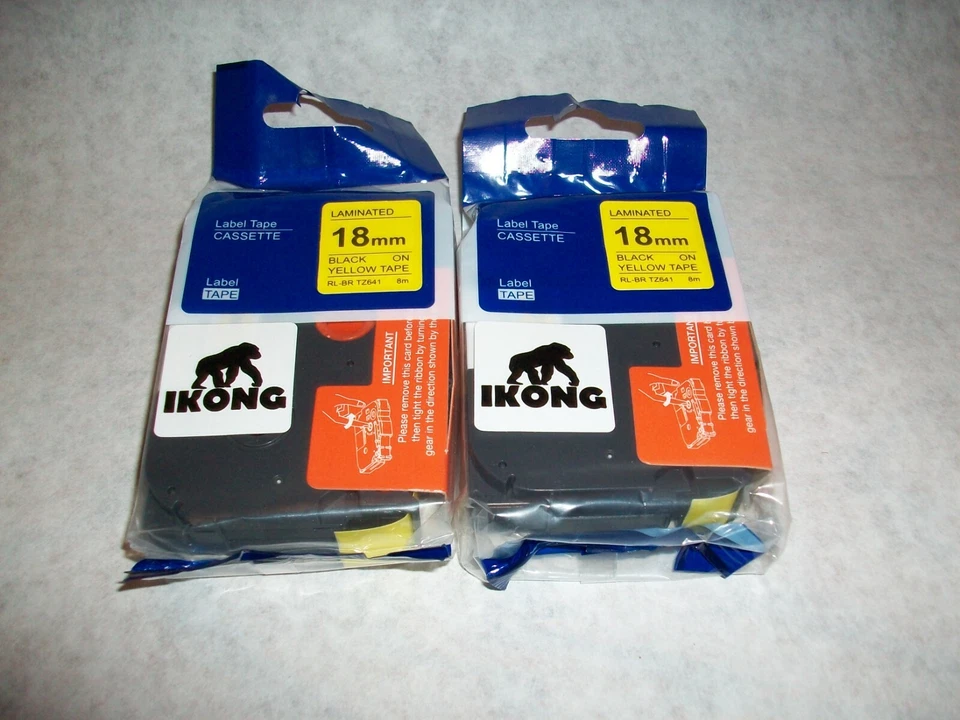 2 PACOTES-IKONG fita de substituição preta sobre AMARELA 18mm para fabricante de etiquetas Brother Z-741 - Imagem 1 de 1