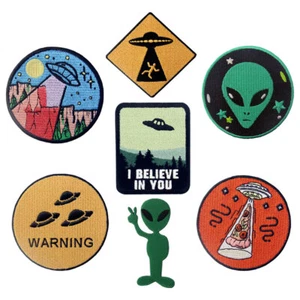 Embroidered Iron Sew On Patches appliques Alien UFO design Jeans patch 7-pack - Picture 1 of 8