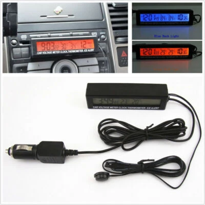 12V Digital LCD Car Thermometer Clock Time Voltmeter Gauge Orange&Bule Backlight - Image 1 of 4