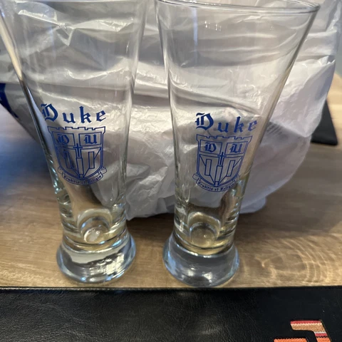 Set 2 Vintage Duke University Crest Tall Drinking Glasses Barware 7" x 3.25" Cover