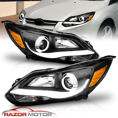 [LED Bar] 2012 2013 2014 Ford Focus Black Projector Headlights Head Lamps Pair - Image 1 of 4