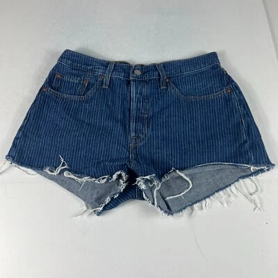 Levi's Jean Shorts Women's 28 501 Blue Pinstripe Cut Off Cotton Denim Jorts - Image 1 of 4