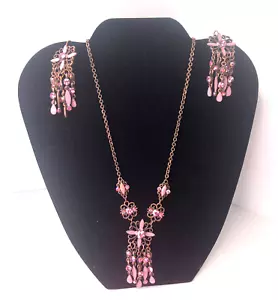 Necklace Set New Womens Pink Chandelier Earrings Enamel Crystals Jewelry - Bild 1 von 24