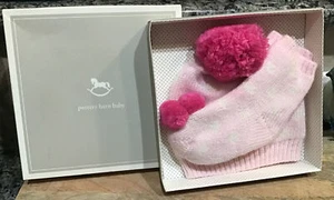 POTTERY BARN Polka Dot Baby Girls Knit Hat & Bootie Set PINK NIB - Picture 1 of 2