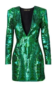 BALMAIN X H&M Green Sequin Mini Bodycon Party Dress UK 6 EU 34, Used Once. - Imagen 1 de 7