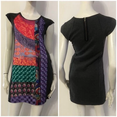 DESIGUAL Vestito abito grigio fantasia colorata Tg XS - Immagine 1 di 4