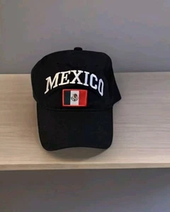 NEW ADULT ADJUSTABLE BLACK MEXICO FLAG BASEBALL Cap Hat Mexican OSFM Black NWT - Picture 1 of 7